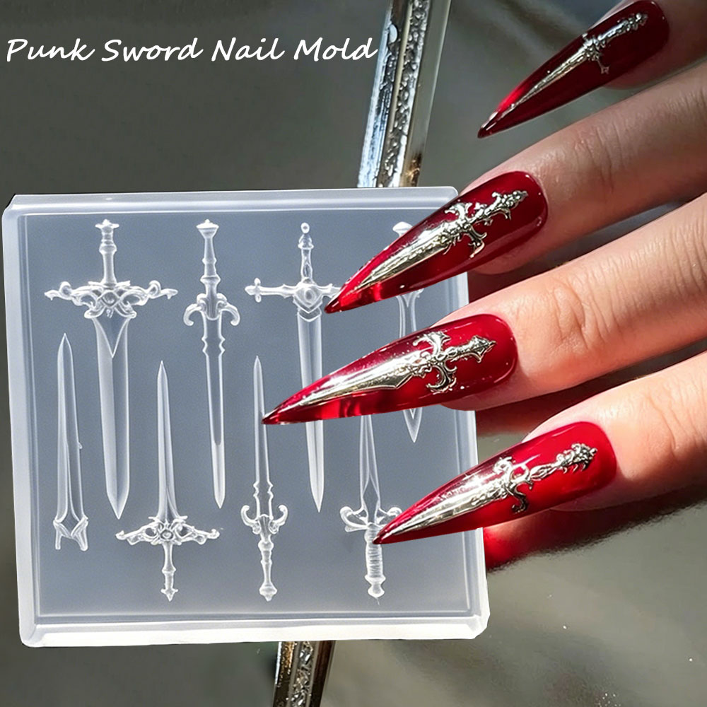 1pcs 3D Retro Punk Sword Nail  - Resin Art Template review and price